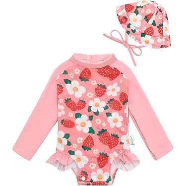 Rash Guard Bébé Imprimé Combinaison De Bain Bébé Fille Manches Longues Avec Chapeau - Imprimé Animaux, Tissu UPF 50 Anti-UV - 100% Polyester, Fermeture éclair Avant Rash Guard Bébé Imprimé Combinaison De Bain Bébé Fille Manches Longues Avec Chapeau - Imprimé Animaux, Tissu UPF 50 Anti-UV - 100% Polyester, Fermeture éclair Avant