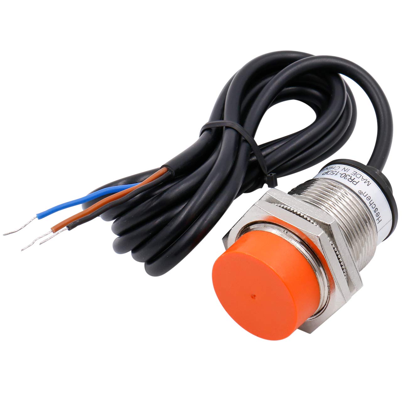 Heschen Inductive Proximity Sensor Switch PR30-15DP Cylindrical Type, 15mm Sensing, M30 Round, Non-Shielded, 12-24VDC 3-Wire, PNP NO(Normally Open) CE