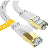 Cat 8 Ethernet Cable 6 FT, Outdoor&amp;Indoor High Speed Heavy Duty Network LAN Internet Cable,SFTP Gold Plated RJ45 40Gbps 2000Mhz Patch Cord, for Modem/Router/Gaming,Faster Than Cat7/Cat6/Cat5-White