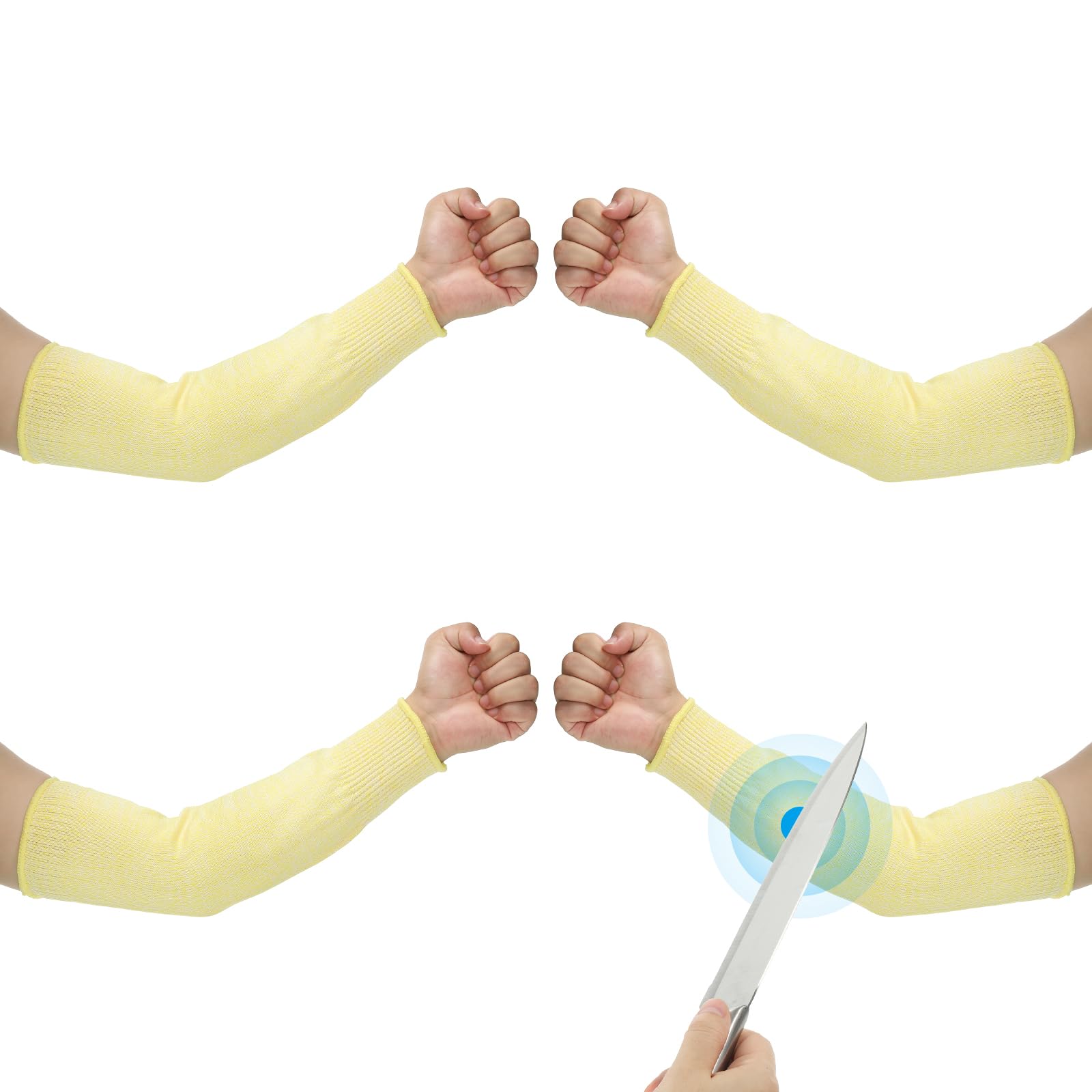 PATIKIL 16 Inch Cut Resistant Sleeve, 2 Pairs Arm Safety Protectors Sleeves Forearm Sleeve HPPE Level 5 Protection for Thin Skin and Bruising, L, Yellow