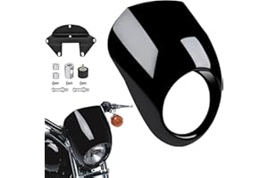 NUBELETY Headlight Fairing for 1982-Up Sportster Dyna, Motorcycle Front Headlamp Visor Cowl Fairing Mask for Harley Davidson Sportster XL Iron 883 1200 SuperLow Dyna FXD Low Rider Super Glide (Gloss Black)