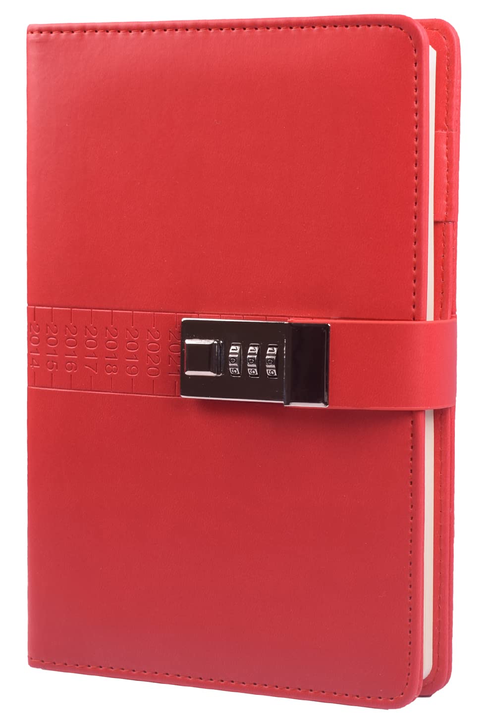 JunShop A5 PU Leather Journals Note books Secret Diary with Lock Password Lined,Locking Journal Diary (Red)