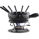 Artestia Cheese &amp; Chocolate Fondue Pot Set, | 2.1 QT Ceramic Swiss Design Fondue Set for 6 with Burner &amp; Forks, Stove Top Safe, Perfect for Party, Family Gathering &amp; Gift