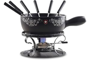 Artestia Cheese & Chocolate Fondue Pot Set, 2.1 Quart Ceramic Swiss Design Fondue Set for 6 with Burner & Forks, Stove Top Safe, Perfect for Party, Family Gathering & Gift