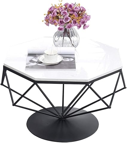 Table Basse Moderne En Marbre De Fer Forge Table D Appoint Creative En Acier Inoxydable Avec Base Noire Canape De Salon Rond Table D Angle A Petite Echelle Amazon Fr Cuisine Maison