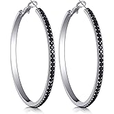 TIZU Rhinestone Hoop Earrings for Women - 316L Stainless Steel Cubic Zirconia Hoop Earrings Hypoallergenic | Lightweight Sparkling Earrings Jewelry Gift for Her