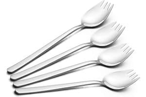 YFWOOD Sporks, 4-Pack 18/10 Stainless Steel Sporks 7.4 Inches Long Handle Dessert Spoons Ice Cream Spoons Salad Forks Flatwar