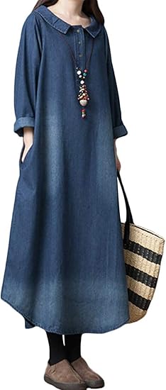 Amazon Co Jp シャツワンピース レディース 体型カバー ロングワンピース 長袖 無地 ゆったり 春夏 シンプル 快適 透けない 服 ファッション小物