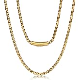 ROWIN&CO 18k Gold Plated Stainless Steel Twisted Rope Chain Men Women Choker Necklace, Hip hop Jewelry Miami Curb Links, 5mm, 18-30 Inch