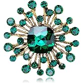 Vintage Simulated Emerald Flower Brooch Pin for Women Girls Rhinestone Crystal Floral Laple Pin Clip Sweater Scarves Jackets Shawl Dress Suit Hat Corsage Decoration Brooches Pins Fashion Jewelry