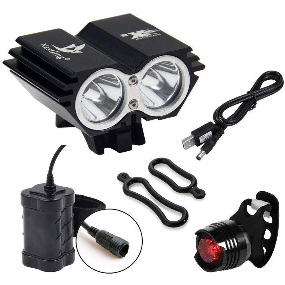 Nestling® 5000Lm Bike Light Set, USB Rechargeable Bicycle Lights with 4 Modes, Waterproof Mountain Road Bike LEDs