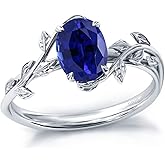 Wasee September Birthstone Ring 925 Sterling Silver Sapphire Ring Oval Leaf Promise Ring for Her Birthday Anniversary Jewelry for Women,Ring Size 8