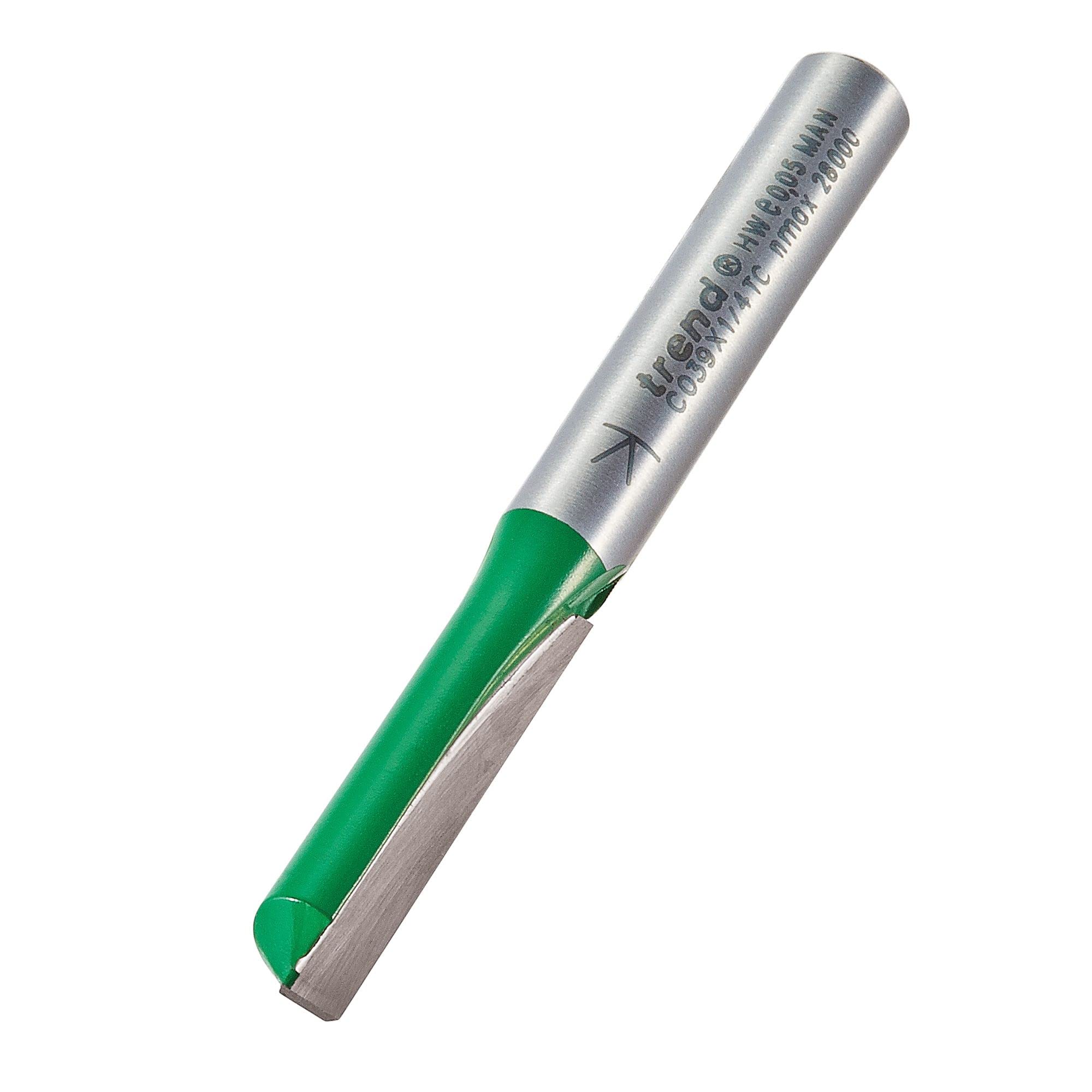 Trend CraftPro One Flute Straight Router Cutter, 1/4 Inch Shank, 6.3mm Cut Diameter & 25.4mm Cut Length, Tungsten Carbide Tipped, C039X1/4TC