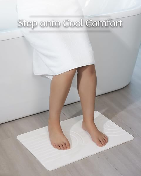 YOULTTAN STONE BATH MAT 24″X16″ – DIATOMACEOUS EARTH SHOWER MAT, QUICK DRY, ANTI-SLIP, MODERN DESIGN WITH BONUS NON-SLIP PAD – PERFECT FOR HOME SAFETY AND STYLE,LIGHT GRAY