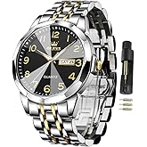 OLEVS Watches for Men Business Dress Diamond Analog Quartz Big Face Luxury Classic Stainless Steel Waterproof Luminous Two Tone Wristwatch