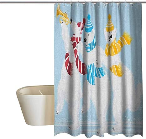 Amazon くまのエクストラロングシャワーカーテンクリスマスノースポールのテーマ3つの面白いキャラクターとスカーフとトランペットカビの生地シャワーカーテンマルチカラー 0x180 Cm シャワーカーテン ホーム キッチン オンライン通販
