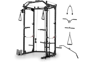 HOMSURE Power Cage, Multi-Functional Power Racks for Home Gym with Cable Crossover System, 1600LBS Weight Capacity Fitness Reality Squat Rack for Strength Workout with More Training Attachment