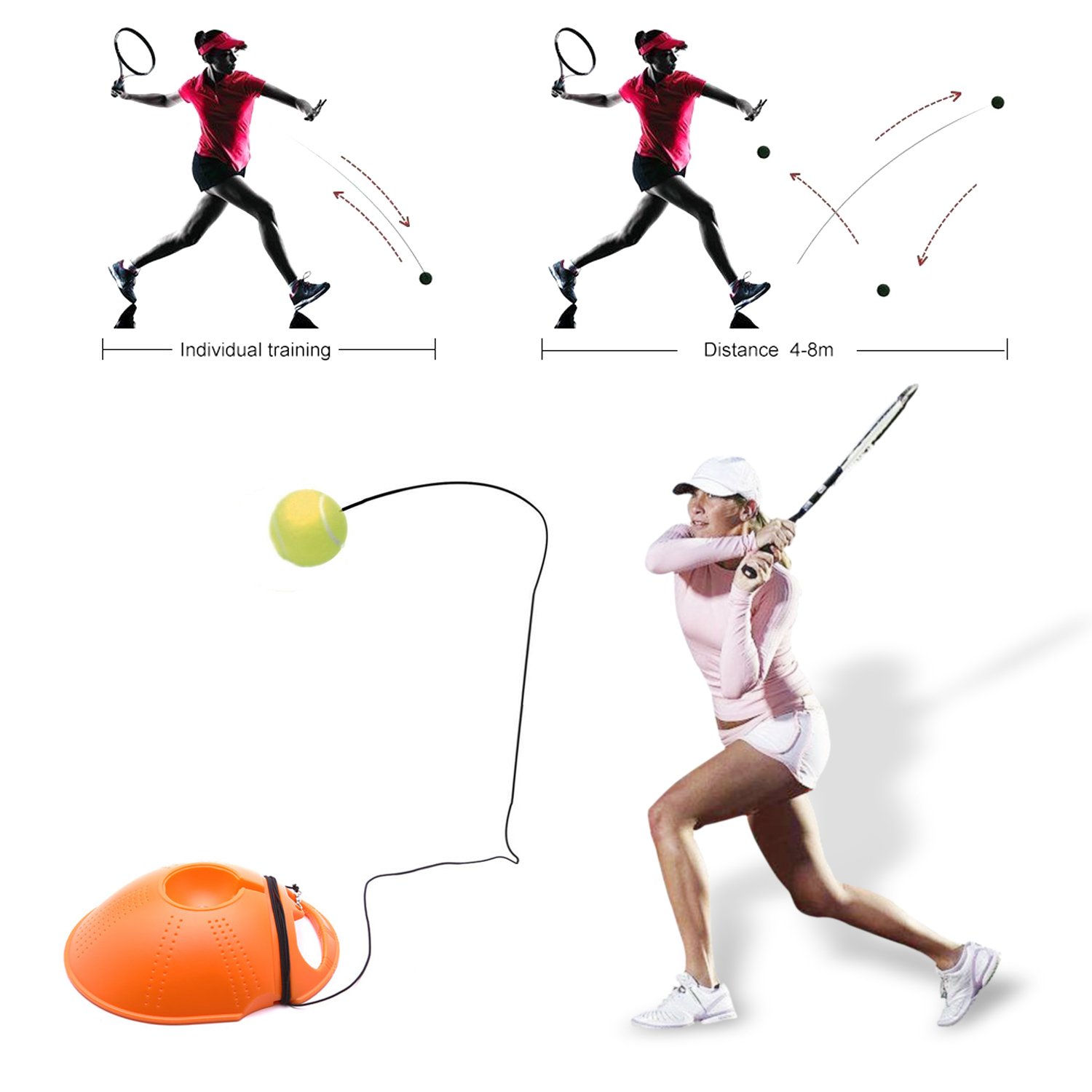 HUYIJJH Tennis Trainer Rebound Ball Set Self-study Practice Training Tool Sport Exercise Equipment for Kids Player Beginner (2 Balls)