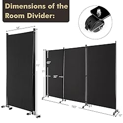 Giantex 3 Panel Room Divider with Wheels, 103''W x
