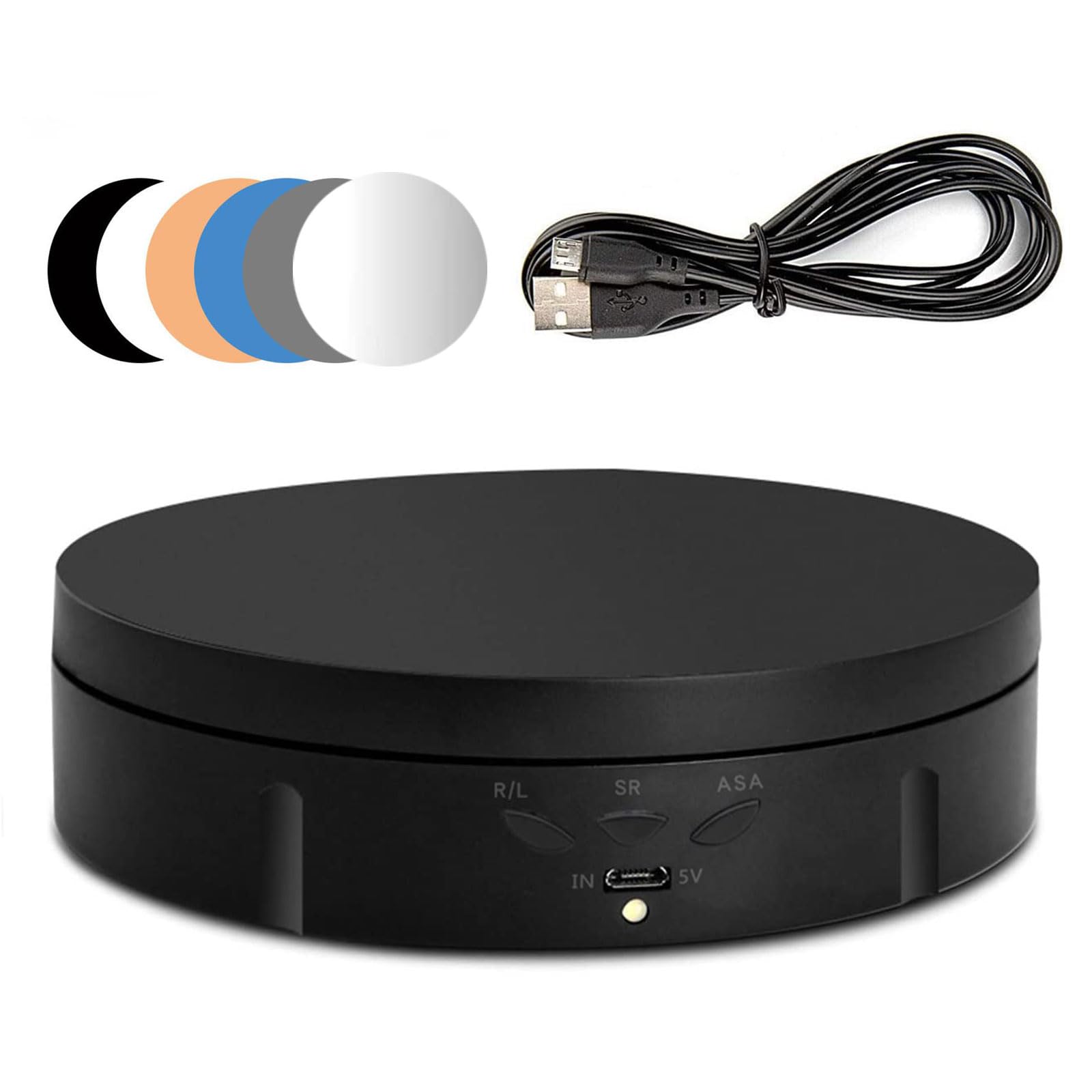 luolety Electric Rotating Turntable for Photography, 360 Degree 10KG Load Motorized Rotating Stand Display for Live Video with 5 Backgrounds for Display Jewelry, Watch (Black)