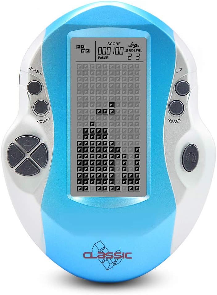 CZT Large Black and White Screen Brick Game Console Built-in 23 Games Block Game Children Gift Toy ergonomically Designed for Better Operation Powered 2AAA Battery Power (not Included) (Blue)
