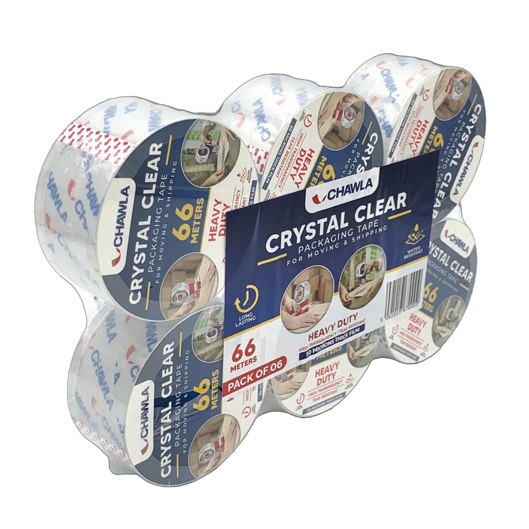 CHAWLA 6 Rolls Super Clear Packing Tape 48mm x 66m | HEAVY DUTY | For Moving, Boxes, Packaging | 6 Rolls