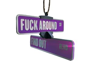 GENERIC Fuck Around and Find Out Street Sign Hanger, 3D Printed Funny Street Warning Sign Decoration, Novelty Rotation Street Corner Hanging Signs for Rearview Mirror Decoration (Purple)