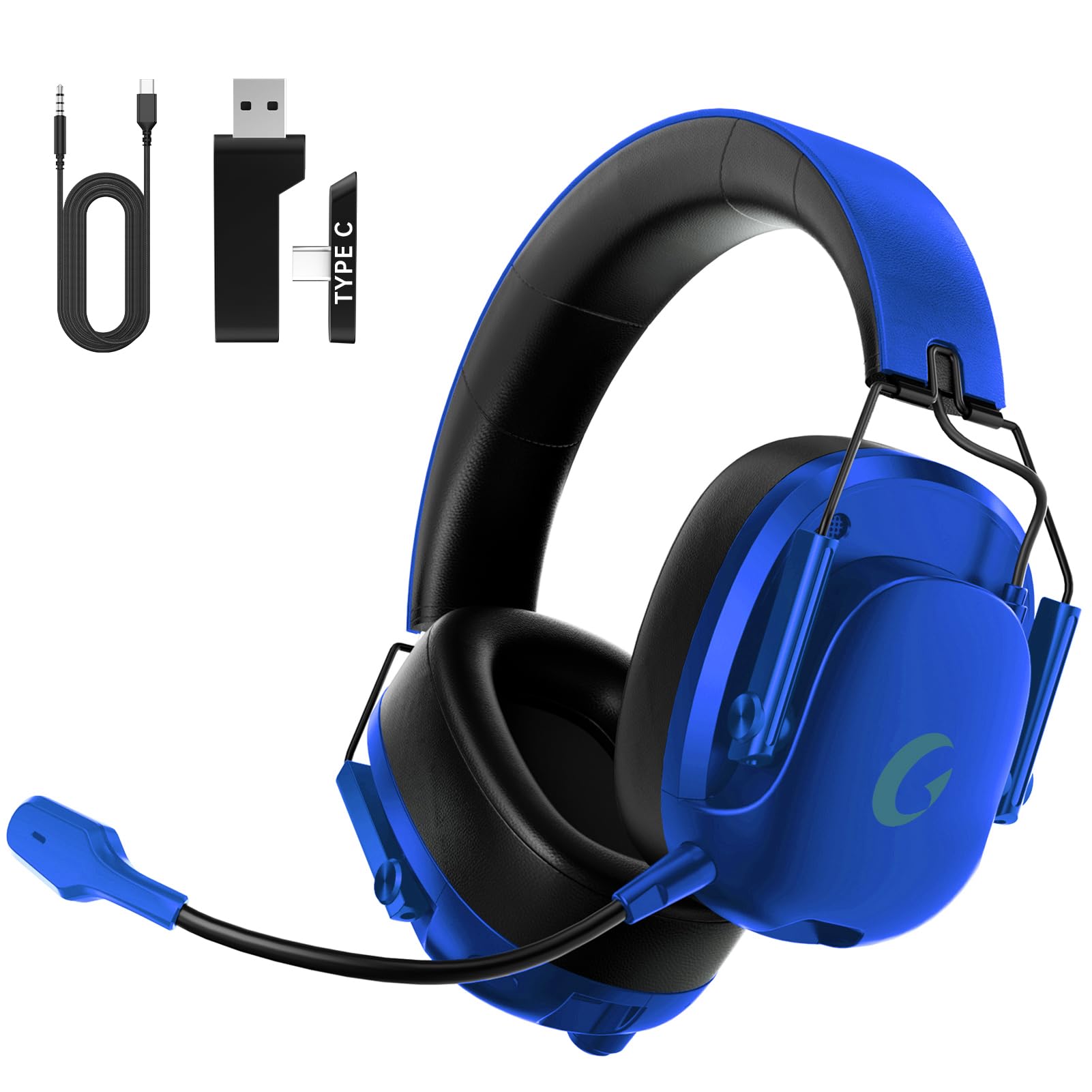Rumoon Wireless Gaming Headset for PC, PS5, PS4, Switch, Gaming Headset with Detachable Noise Cancelling Mic, 2.4GHz & Bluetooth 5.3 Dual Connection, 7.1 Surround Sound Dark Blue