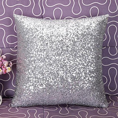 Throw Pillow Case,Woaills Glitter Sequins Square Cushion Cover 45x45 (Silver)