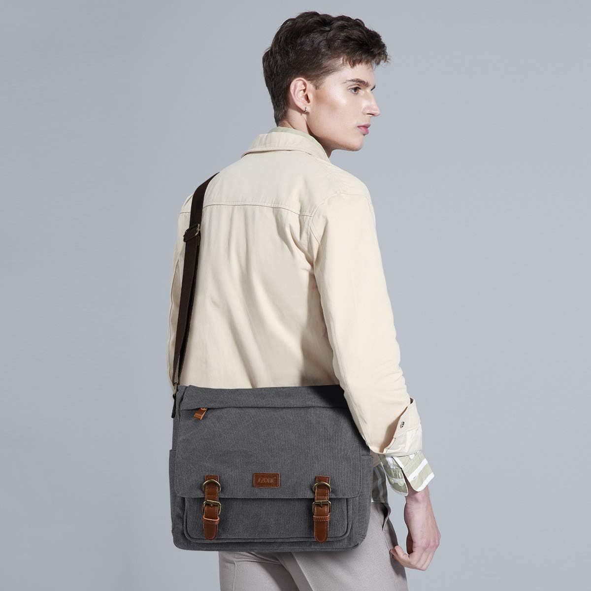 S-ZONE Men's Messenger Bag Crossbody Shoulder 14-17.3Inch Laptop Vintage Canvas Briefcase Satchel for Work School Traveling Daily Use Multiple Pocket - Image 3