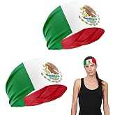Pejlnd Mexican Flag Headband, 2 Pack, Red, White, Green, One Size Fits Most, 6*106cm, Men, Women, Sports Enthusiasts, Unisex Adults, Soft Polyester, Perfect for Sports, Workouts, and Events
