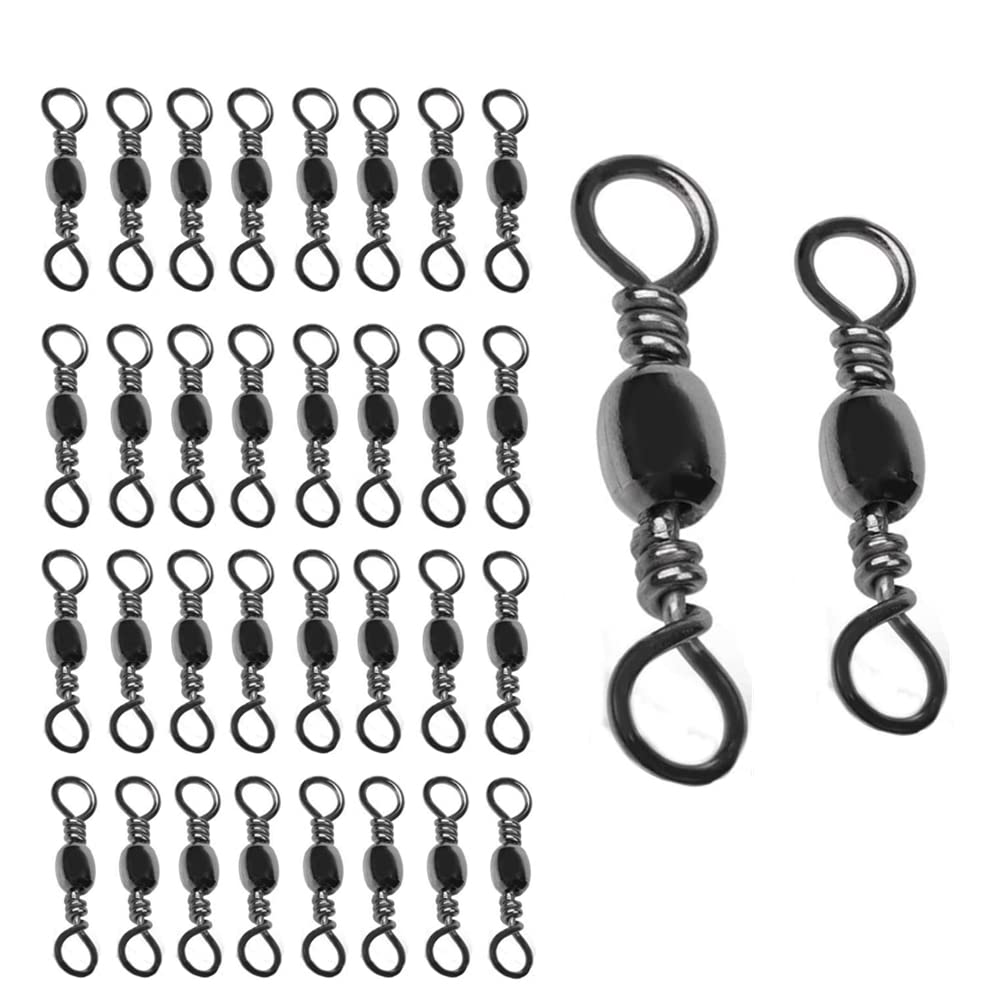 200 Pcs Fishing Rolling Swivel Fishing Barrel Solid Ring Barrel Fishing Swivel Rolling Size 9# and 10# with Solid Ring Fishing Hook Fishing Terminal Tackle Accessories for Saltwater or Freshwater