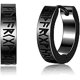 SIISPRI Viking Earrings for Men Women, Norse Viking Hoop Earrings Rune Carved Design Amulet Protection Huggie Hoops Earrings Jewelry Gift,Black/Silver/Gold Plated