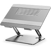 BoYata Laptop Stand, Adjustable Metal Desktop Riser, Up to 15 Inches, Gray | Slide-Proof Silicone Pads and Protective Hooks Provide Stable Support for MacBook, Notebooks and Laptops up to 15 Inches
