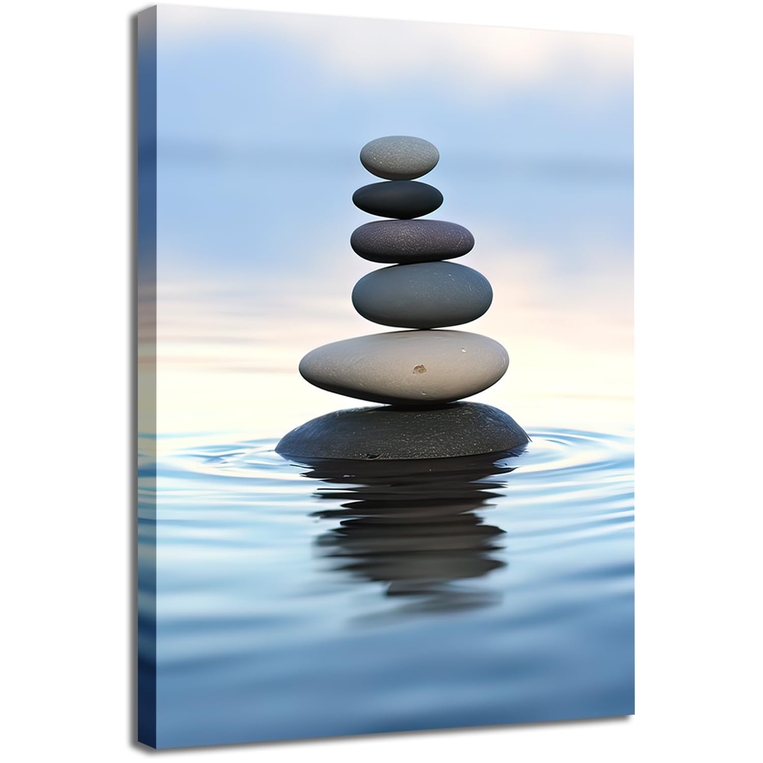 Zen Stones Balance Canvas Wall Art Pebbles Stack in Calm Water Picture Print Artwork Poster for Yoga Meditation Room Bathroom Bedroom Decor-16" x 24"