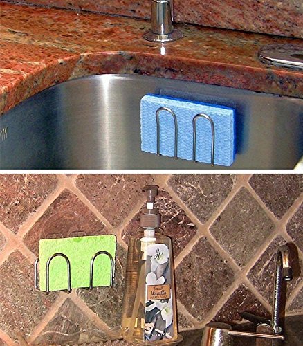 Adhesive Sponge Holder Sink Caddy for Kitchen Accessories, SUS304 Stainless Steel Rust Proof Water Proof, No Drilling