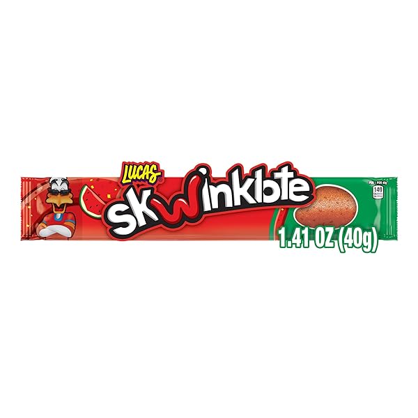 LUCAS SKWINKLOTE WATERMELON FLAVOR SWEET AND SOUR CANDY STRIP, 1.41OZ – 6 PIECES PACK FOR TREATS, SNACK, PARTIES, PIÑATAS