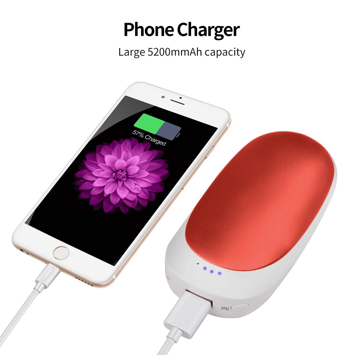 5200mAh USB Rechargeable Electric Hand Warmer,Vshow Baby Dolphin Double-Side Pocket Warmer /Emergency Phone Charger for iPhone /Samsung Galaxy - Red