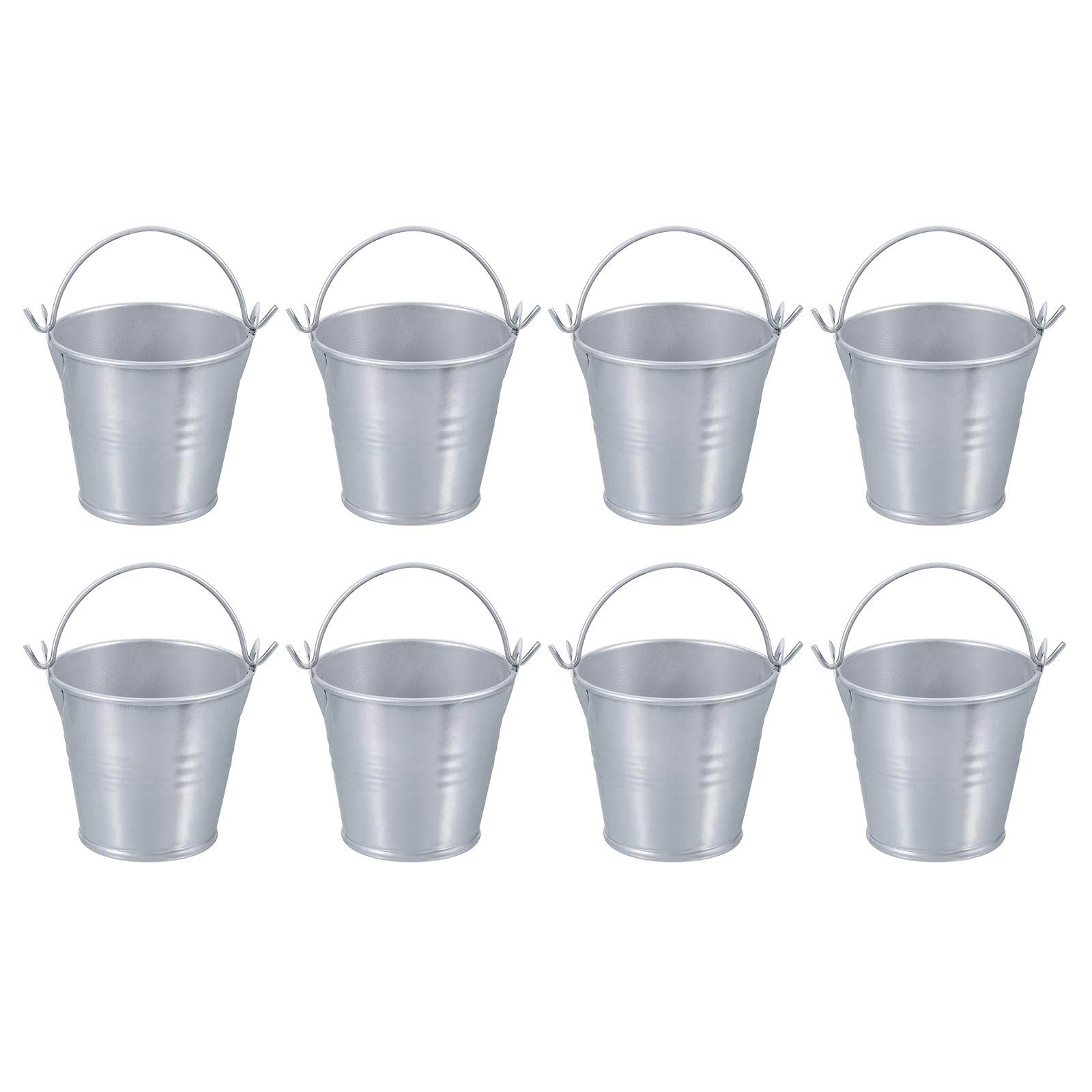 PATIKIL 2.4"x2" Small Metal Buckets with Handle, 8 Pcs Mini Galvanized Bucket Colorful Easter Buckets for Crafts Party Favors Decoration, Silver Tone