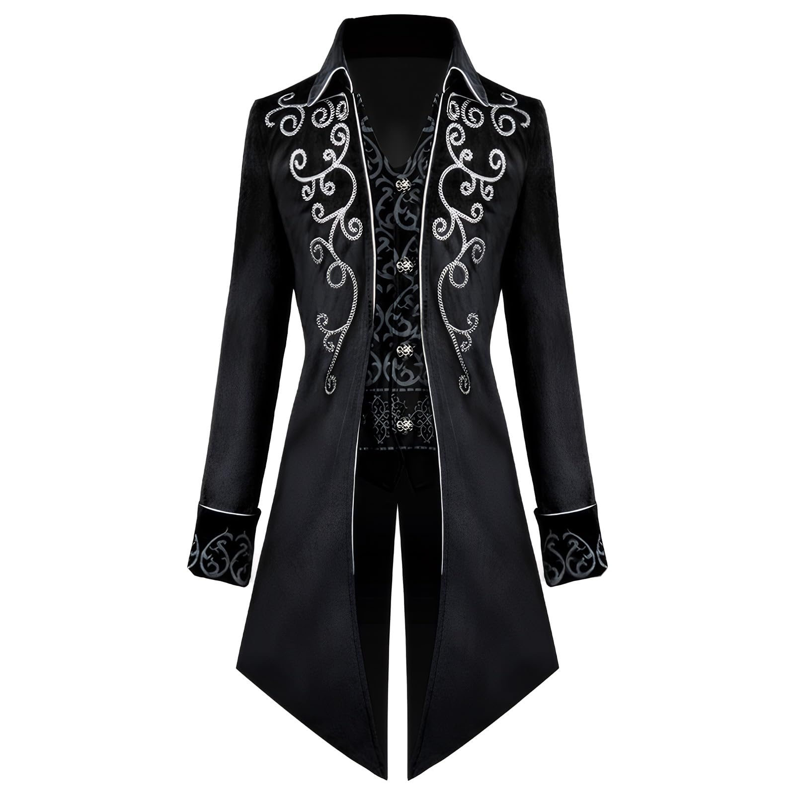 KGIHPC Men's Steampunk Vintage Tailcoat Jacket Medieval Gothic Victorian Frock Uniform Halloween Costume (UK, Alpha, L, Regular, Regular, Black)