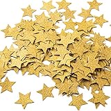 MOWO Glitter Five Stars Paper Confetti, Wedding Party Decor and Table Decor, 1.2'' in Diameter (glitter gold,200pc)