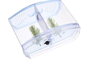 SHINEOFI Mini Small Plastic Betta Fish Tank with Divider Dual-Compartment Aquarium Breeding Box for Fish Fry