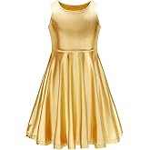 Shekavarld Girls Metallic Dress Kids Sparkly Shiny Dresses Twirl Swing Dresses