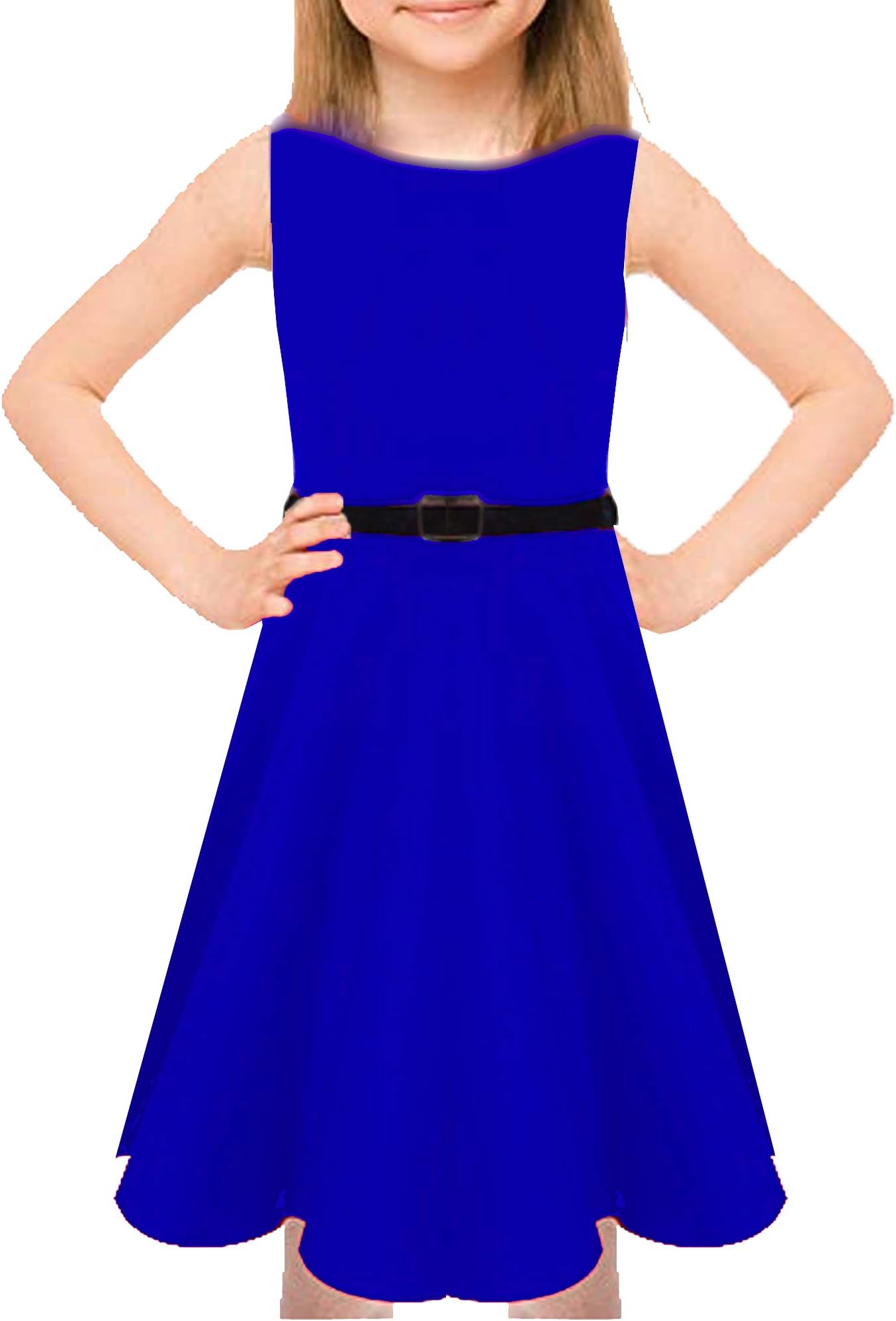 Girls Skater Sleeveless Belted Dress Swing Party Kids Children Tea A-Line Mini T-Shirt Free Belt Cute Flare Frankie Fit