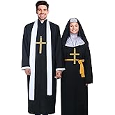 Shinymoon Halloween Priest Costume Nun Costume with Robe Cross Accessories Crucifix Necklace Prop for Women Men Adult, Black (Large)