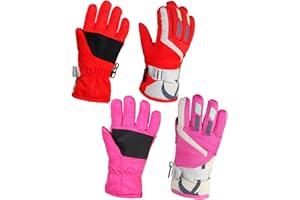 YR.Lover Momoon Kids Winter Gloves 2 Pairs Adjustable Snow Warm Gloves for Boys and Girls