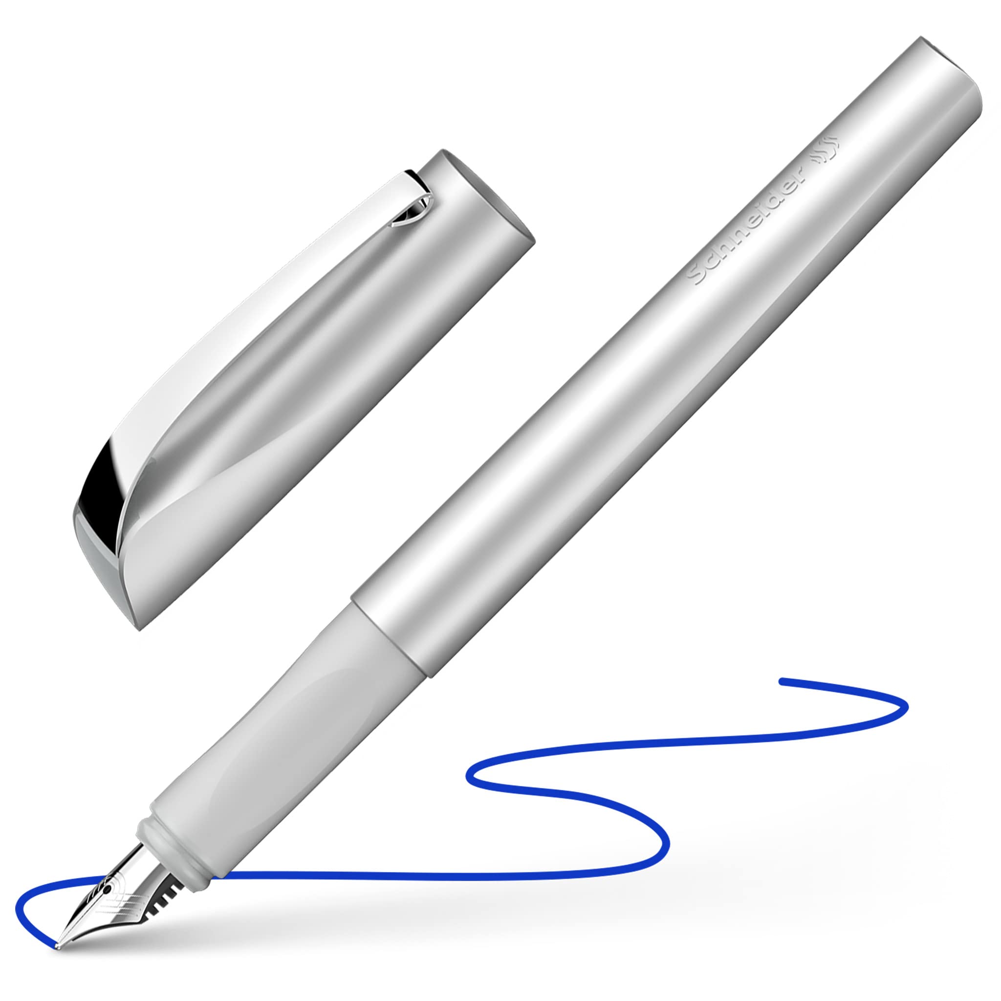 Schneider Ceod Shiny Fountain Pen (Right and Left-Handed, M Nib, incl. Ink cartridge, royal blue) stone grey