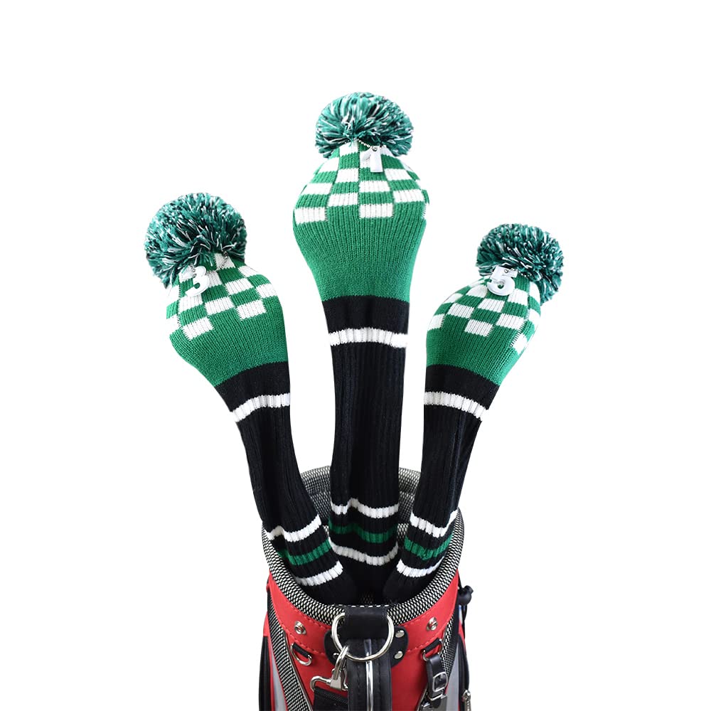Hauni Stripes Knitted Golf Club Head Covers 3 Piece Set 1 3 5 Driver and Fairway HeadCovers Fits 460cc Drivers…