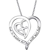 DAOCHONG S925 Sterling Silver Christian Cross Heart Inspirational Faith Bible Verse Necklace & Rinags for Women Teen Jewelry