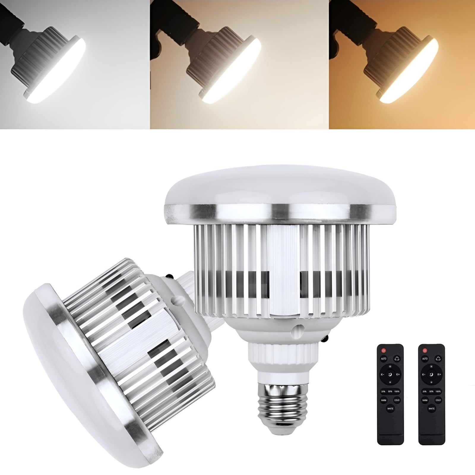 BOLLUMA 50W Photography LED Light Bulb, Bi-Color Dimmable E27 3000K-6500K, Photo Studio Bulb Video Light Photography Daylight Lamp for Studio Video Shooting Softbox Home Lighting, 2 Packs